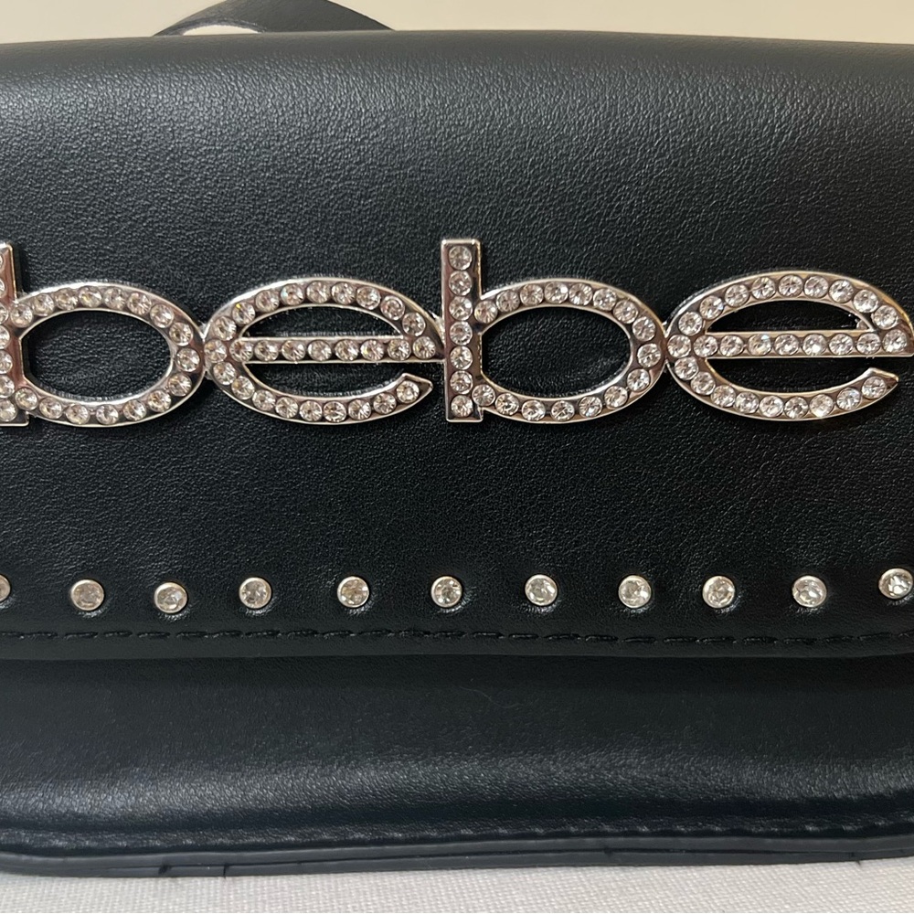 Bebe Black Rhinestone Clutch with Studded Detail